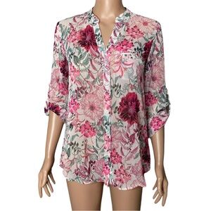 Kut from the Kloth Pink and Green Floral Blouse NWOT